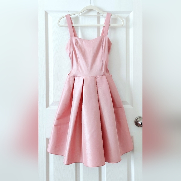 Papaya Pleated Fit and Flare Dress, Made in USA - Picture 2 of 5